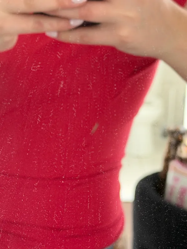 Danielle Guizio That’s All Vintage Handmade Off the Shoulder Red Top - Image 3
