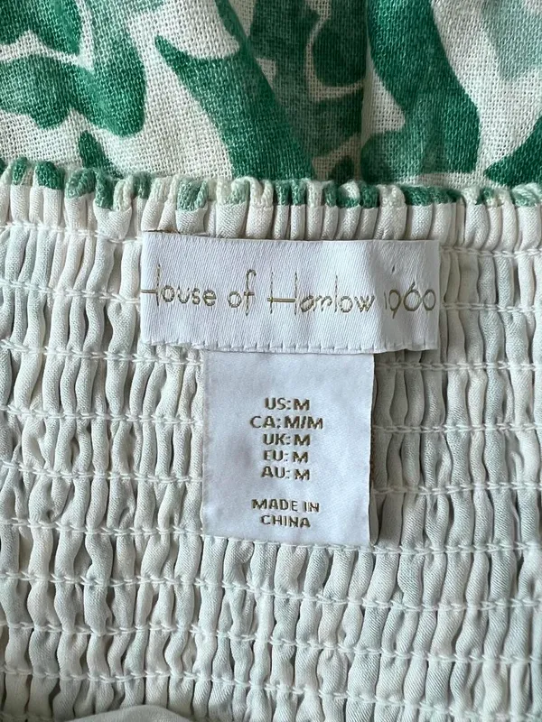 House Of Harlow 1960 Puff Sleeve Hook & Eye Linen Blend Mini Dress M Ivory/Green - Image 6