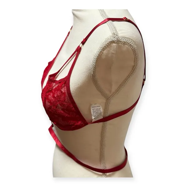 Unbranded Lace‎ Bralette Women L Red Excellent Strappy Caged Triangle Bra - Image 7