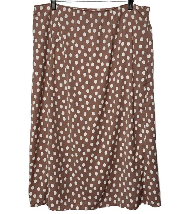 Abercrombie & Fitch Mauve Pink White Polka Dot Slit Midi Skirt Womens Size XL - Image 2