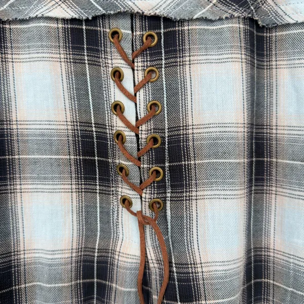 Democracy Plaid Flannel Dress Womens S Blue Distressed Hem Coastal Cowgirl Boho - Image 7