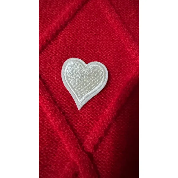 Red Diamond Lattice Knit Sweater with White Heart Patch‎ Crew Neck Long Sleeve - Image 2