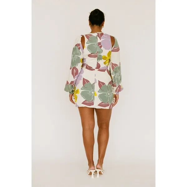 Sabo Skirt Zelle Keyhole Dress Floral Cutout Mini Long Sleeve XS NEW Vacation - Image 3