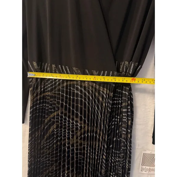 LuLaRoe DeAnne Maxi Dress Medium Metallic‎ Pleated Wrap Dress Long Sleeve NEW - Image 7