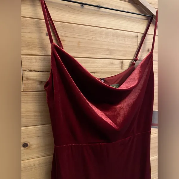 NWT Taylor Size 2/XS Strappy Red Orange Cowlneck Velvet Midi Dress - Image 6