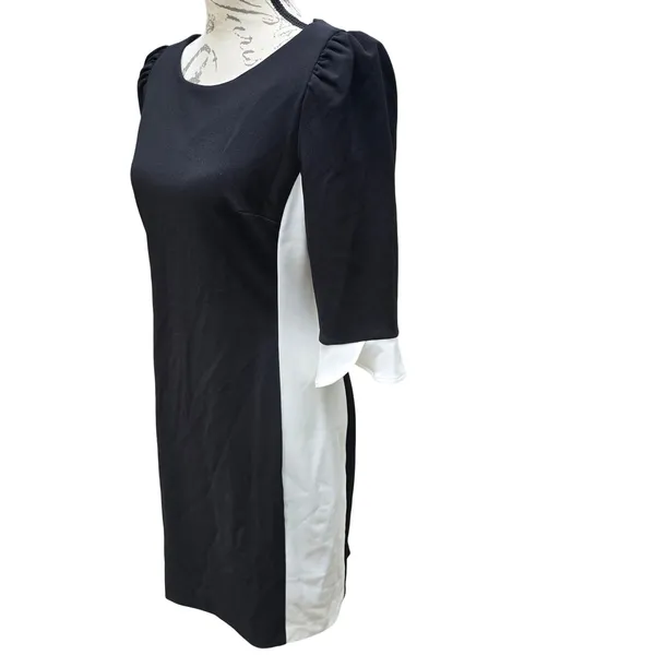 DKNY NWT -1233 Black Ivory Colorblock Sheath Dress 3/4‎ Bell Sleeve Size 8 - Image 6