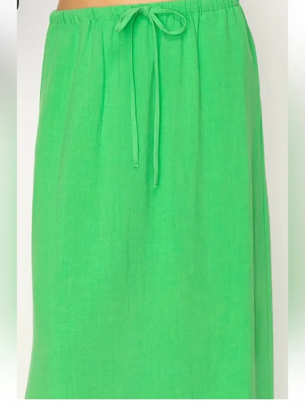 HYFVE Boutique Collection Women's Green Midi Skirt with Back Slit Linen - Image 3