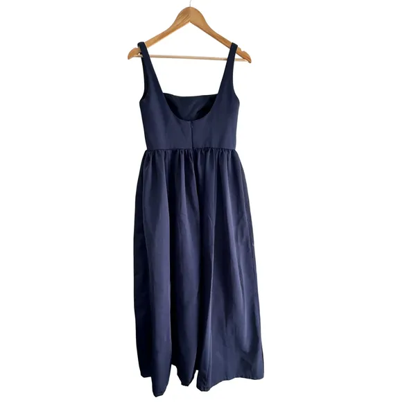 Jenny Yoo Navy Blue Square Neck A-Line Midi Dress Size 8 Formal Bridesmaid - Image 3
