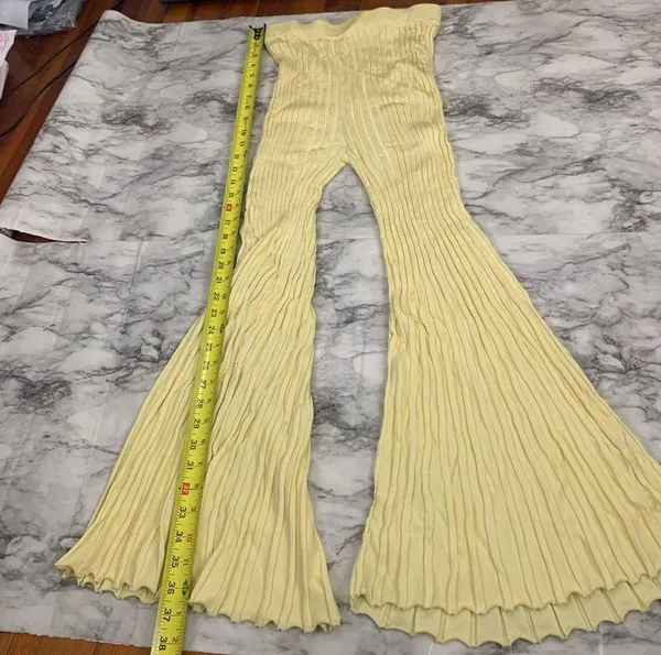 Free People x Significant Other Sylivia Ribbed Yellow Flare flowy Pants Size 4 - Image 6