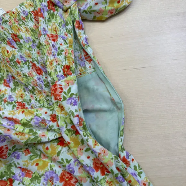 ASTR Floral Puff Sleeve Smocked Midi Dress Cottagecore Square Neck Wedding Guest - Image 8