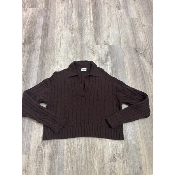 Sunday Best Aritzia Lottie Brown Merino Wool Cable Knit Sweater Size Small Women - Image 2
