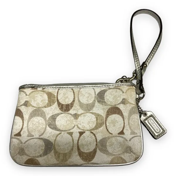 Coach Julia White Beige Silver Sequins‎ Monogram Zip Wristlet Wallet - Image 4