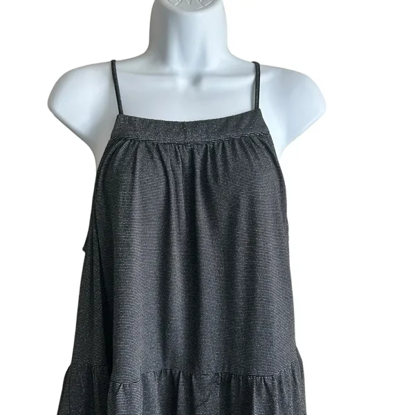 Gigio‎ Women Party Y2K Tiered Tunic Babydoll Top M Black Metallic Silver Shimmer - Image 3