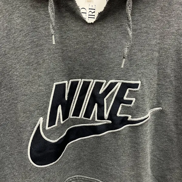 Nike Vintage Y2K Gray Embroidered Swoosh Logo Fleece Hoodie XL Gray Tag XL Gym - Image 2