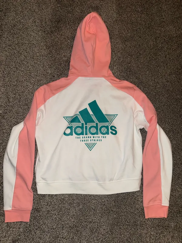 Adidas Cropped Hoodie Size L White Glory Pink - Image 3