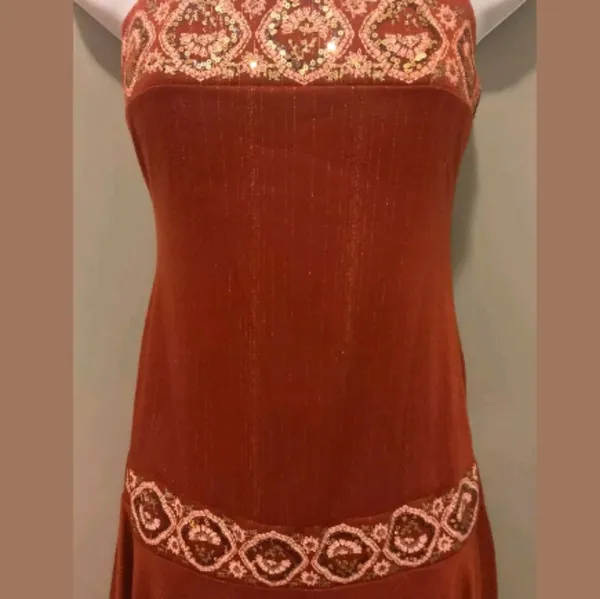 Tribal Strepless E symmetrical Ethnic Middle Eastern Dress w Gold Sequins - Image 3