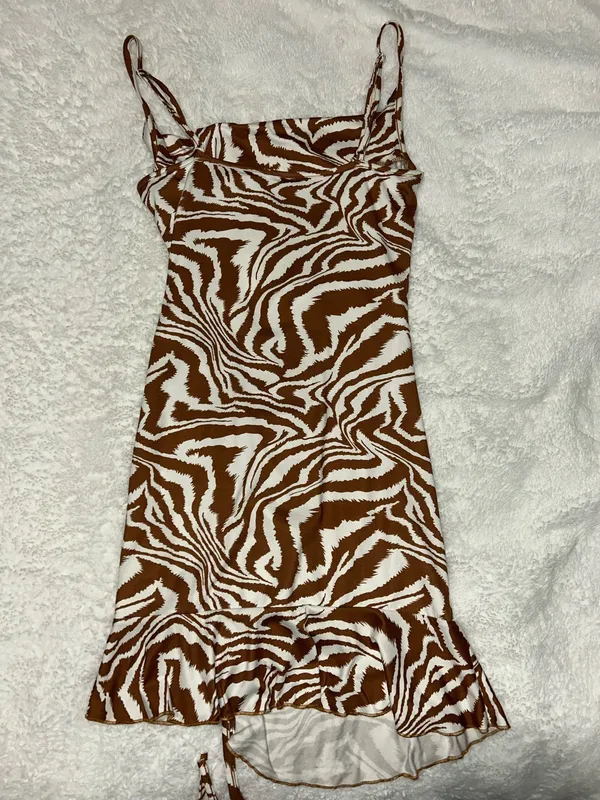 SheIn Brown and White Zebra Print Dress With Drawstring - Image 9