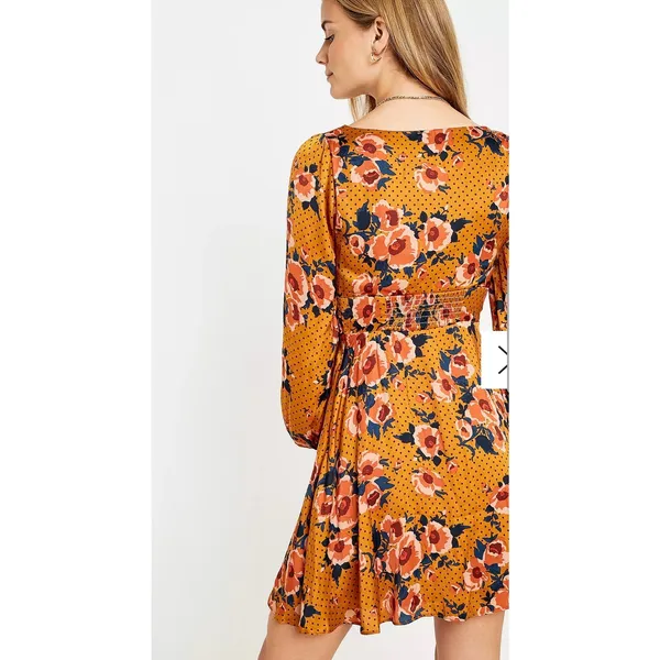 Free People Morning Light Floral Mini Dress in Yellow Gold Orange Womens Size 6 - Image 2