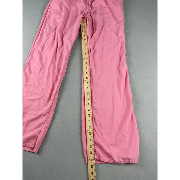 Pink Linen Blend Drawstring Wide Leg Pants Womens Casual Beach Trousers - Image 3