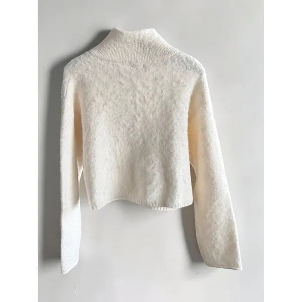 Wild Fable Ivory Fuzzy Zip Up Mock Neck Cropped‎ Sweater XS Oversized Cream - Image 2