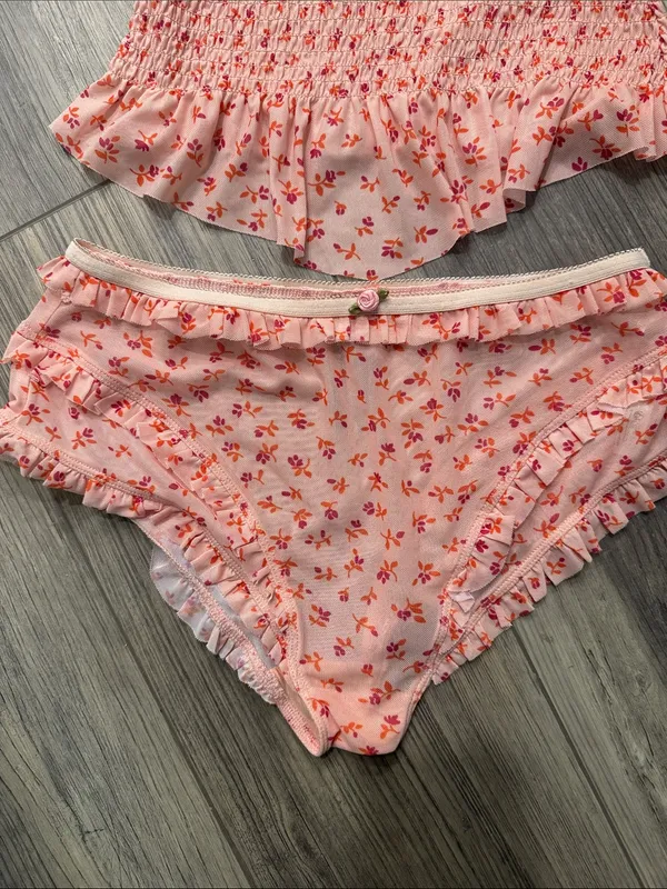 Anthropologie Smocked Ruffle Cami & Short/Brief Set - Pink Floral size small - Image 5