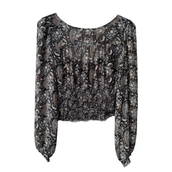 Free People Lolita Smocked Paisley Print Top Sz L - Image 3