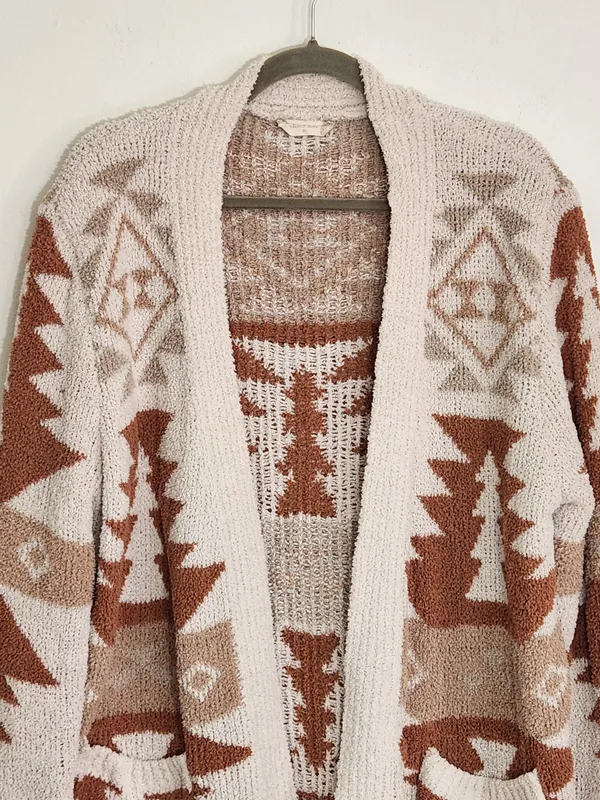 Altar'd State Cream and Brown Western Aztec Cardigan Sweater Size Medium - Image 2