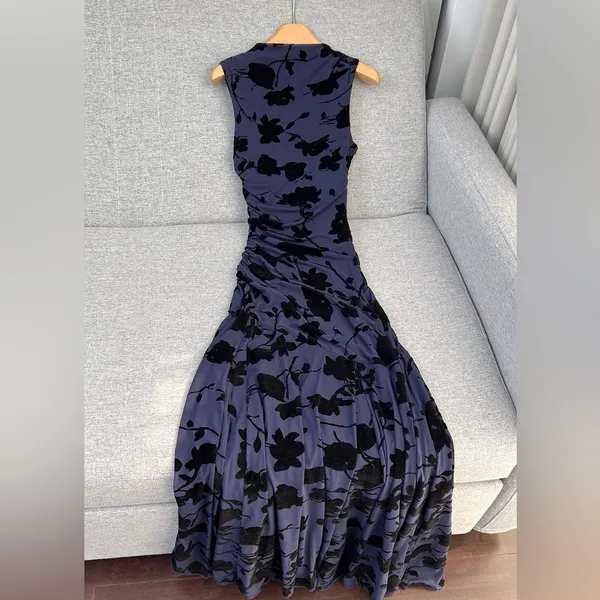 Rails Cosmos Floral Ruched Mesh Maxi Dress Navy Floral Wedding Guest Dress S - Image 7