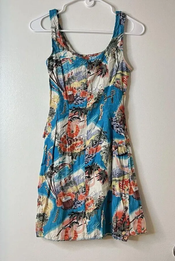 Vintage 90s Y2K Rampage Faux Wrap Hawaiian Dress Sz 3 S Beach Hula Luau Tropical - Image 2