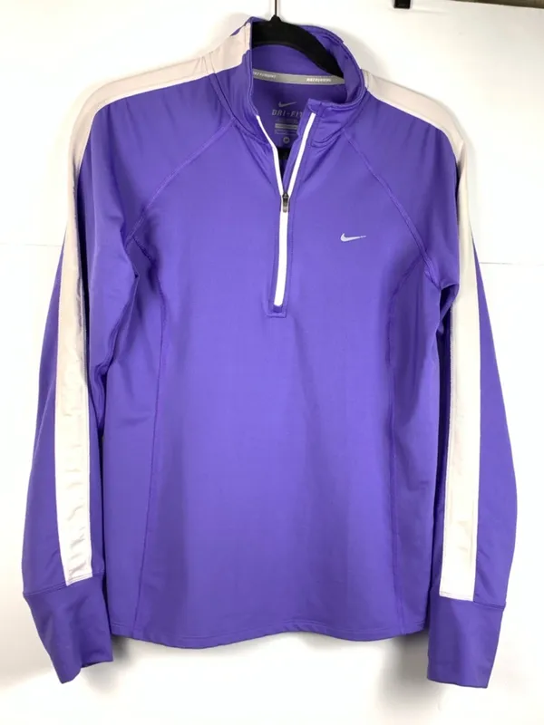 Nike Dri-FIT Womens Half Zip Pullover Purple Running Thumbholes Long Sleeve M - Image 2