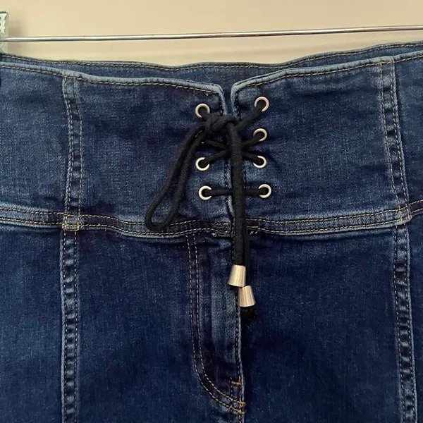 Free People Y2K Corset Denim Skirt Sz 10 Festival Indie Sleaze Dark Wash Mi - Image 3