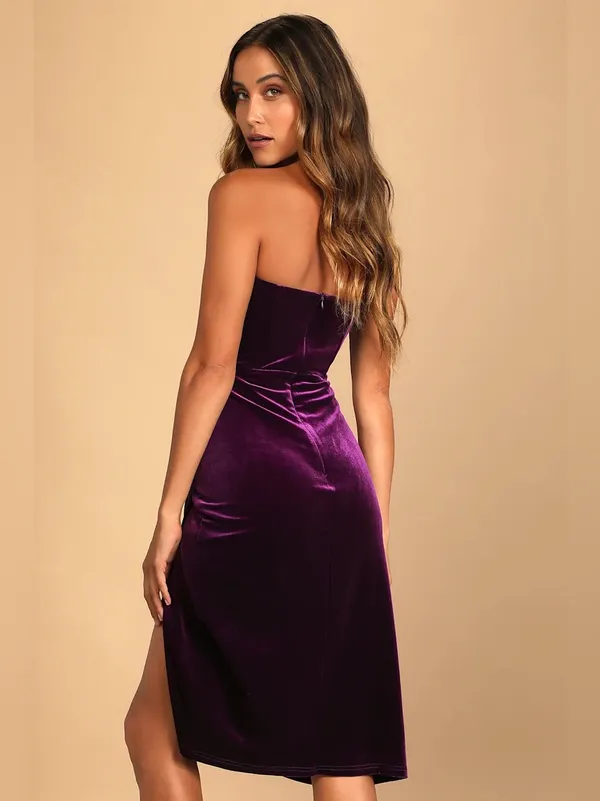 LULUS Glamorous Celebrations Dark Purple Velvet Strapless Tulip Dress, XL - Image 4