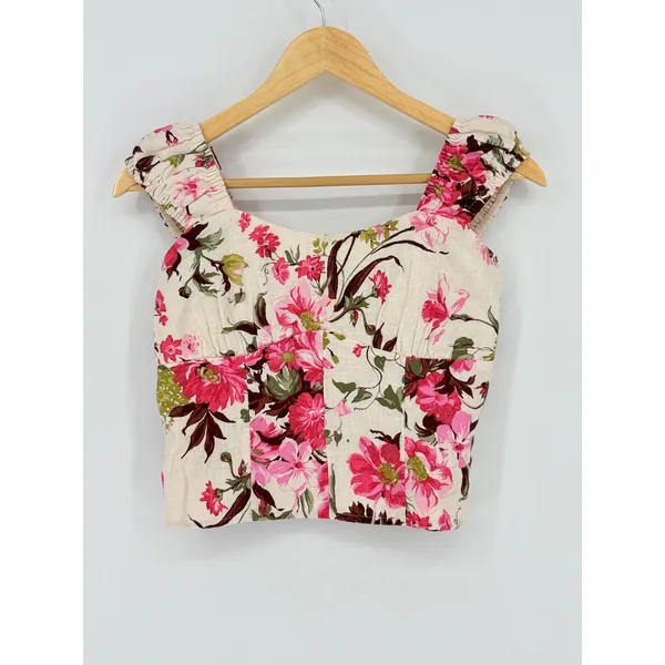 Abercrombie & Fitch Floral Linen Blend Smocked Corset Top‎ Size Small Coquette - Image 3
