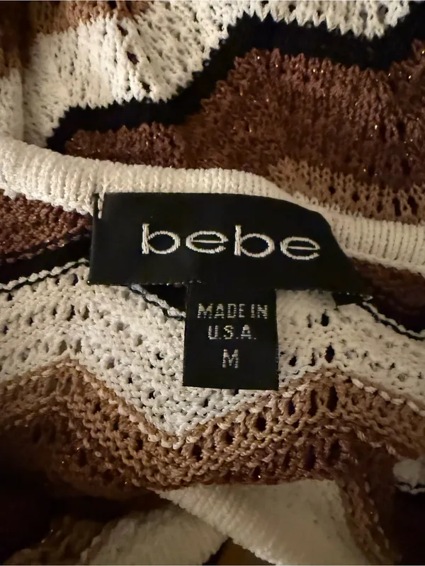 Y2K Bebe Crochet Chevron Knit Cami Tank in Brown & Cream - Image 4