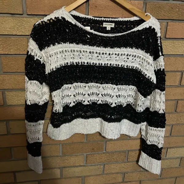 Pilcro Anthropologie The Palmer Open-Stitch Pullover Sweater Striped Size XXS - Image 4