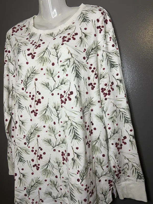 Stars Above Pajama Set Womens XXL White Berry Christmas Thermal Top Pants Lounge - Image 4