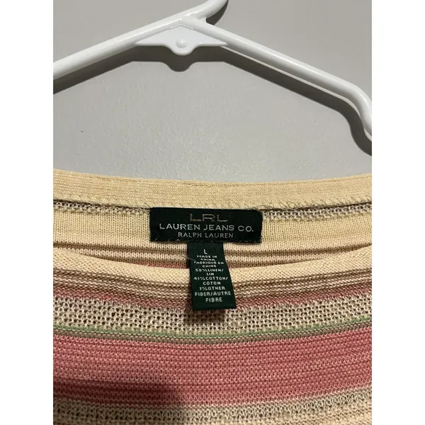 Ralph Lauren L Linen Blend Sweater 3/4 Sleeve Striped Multi Color L BOHO striped - Image 3