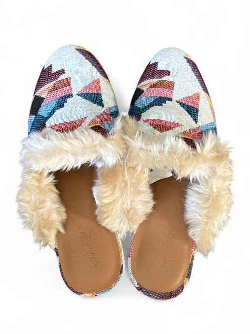 Boho Clog Faux Fur Colorful Geometric Mule Slip-On Aztec Print Shoe Women’s 6.5 - Image 2