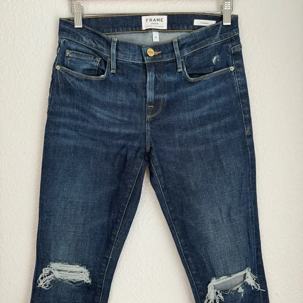Frame Denim Le Garcon dark wash distressed boyfriend ankle jeans size 27 - Image 2