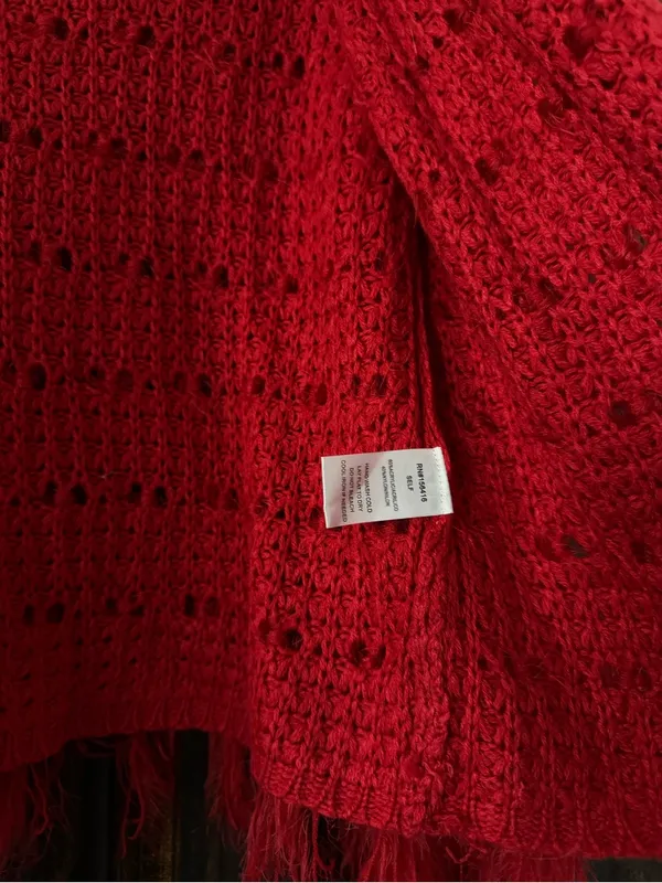 Bold Red Faux-Fur Shaggy Cardigan Sweater - Image 3