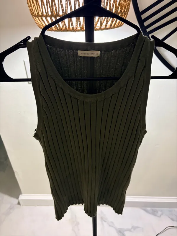 Olive Ribbed Tank Top Green Size M - Image 3