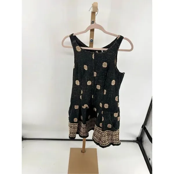 Free People Black Gold Tapestry Sleeveless Mini Dress Pockets Size 8 - Image 10