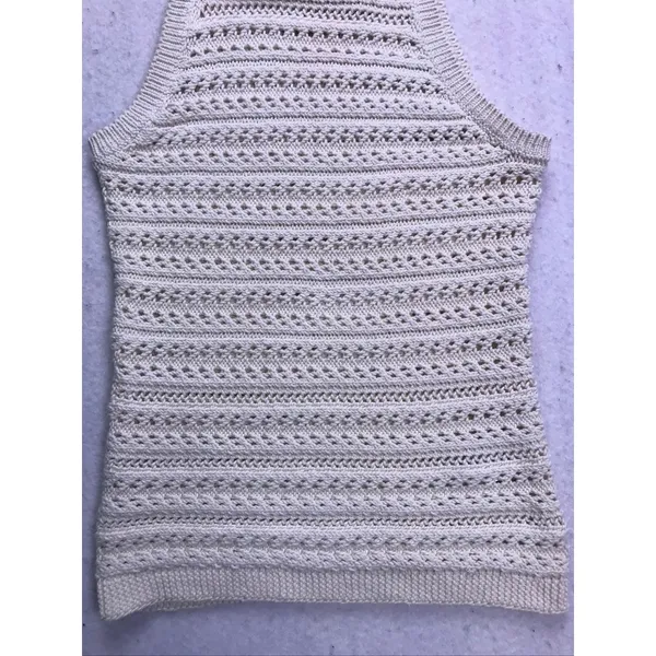 Banana Republic Organic Cotton Sweater Tank Womens‎ Small Cream Crochet Knit - Image 6