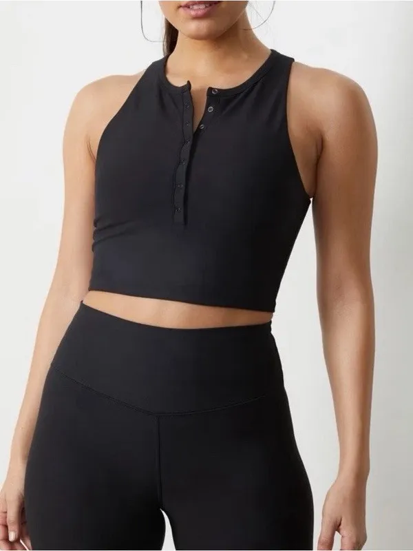 Abercrombie & Fitch YPB sculptLUX Plunge Henley Slim Tank – Black – Small - Image 2