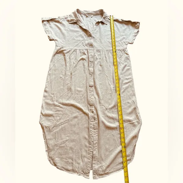 Tan Smocked Linen Blend Maxi Sundress - Image 9