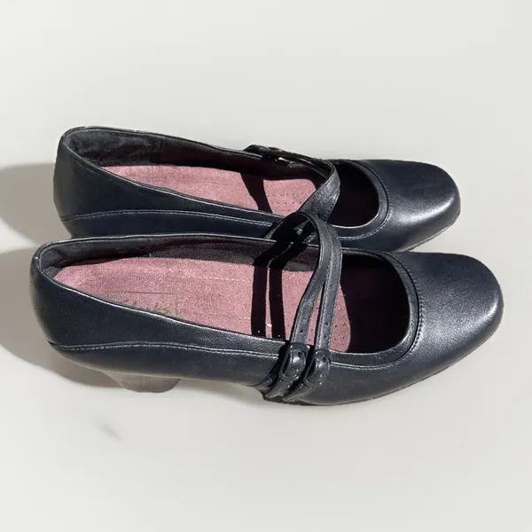 Clarks Womens Sugar Dust Mary Jane‎ Pump Size 9 M Navy Blue Low Block Heel Shoes - Image 4
