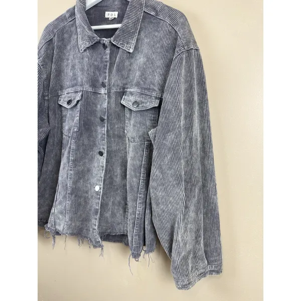 Pol Women’s Corduroy Button Distressed Gray Raw Hem Jacket Plus Size 3XL - Image 6