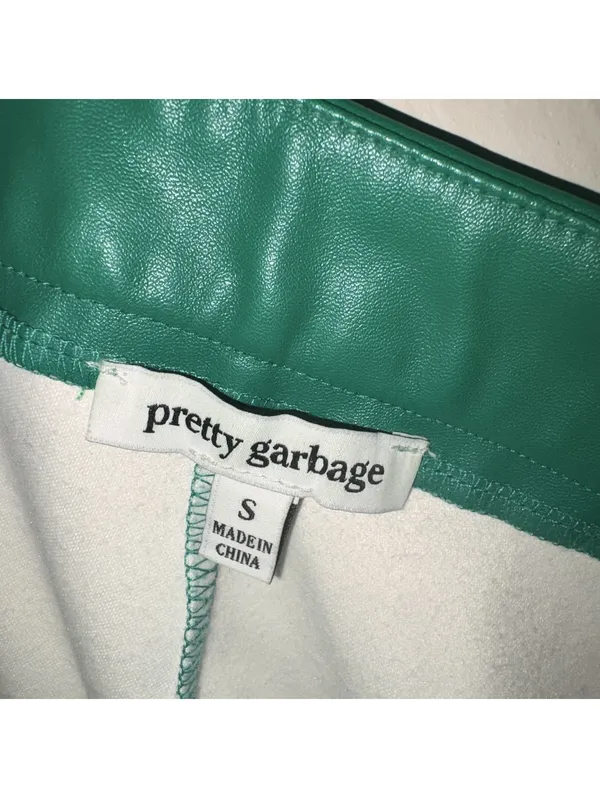 Pretty Garbage Green Faux Leather Flare Pants - Size Small - Image 3