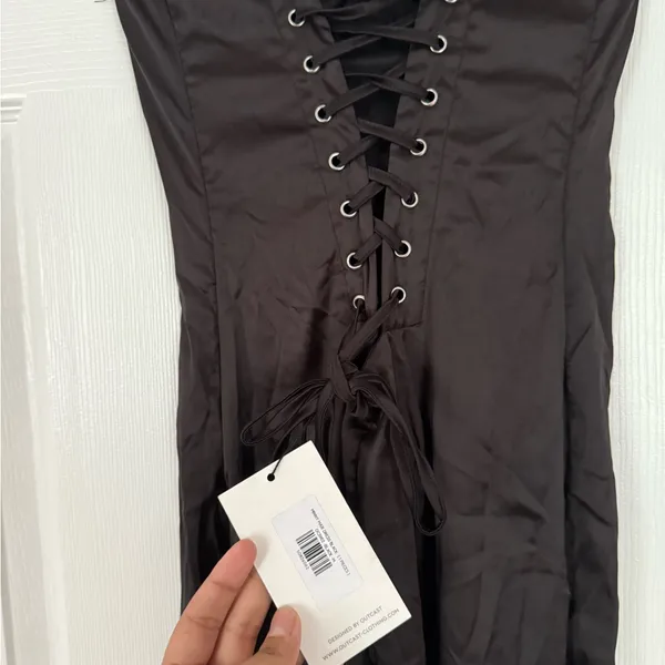 Outcast Lace Corset Tie Black Gothic Maxi Dress - Image 4