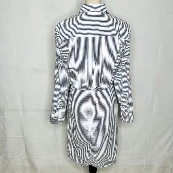 Gap Button-Down Shirt Dress Long-Sleeve Striped Gathered Waist Cotton Sz M - Image 7